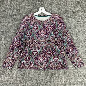 Talbots Blouse Womens LP Bateau Botanical Medallion Paisley Persian Zoroastrian‎